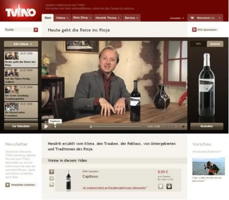 Die Zuschauer können die Weine aus den Video-Episoden auf TVINO direkt bestellen, ohne dabei das Video-Portal verlassen zu müssen.