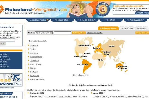 Neuheit auf dem Reisemarkt: Reiseland-Vergleich.de Bild: Neuheit auf dem Reisemarkt: Reiseland-Vergleich.de