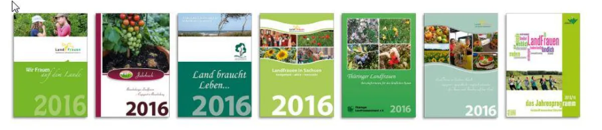Titelseiten der 2015 erschienenen Landfrauenjahrbücher
