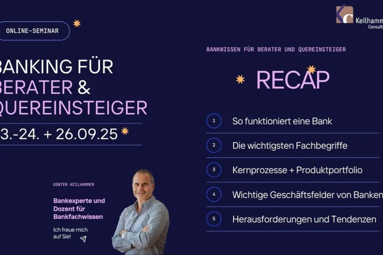 Bild: Banking für Berater und Quereinsteiger: Online-Seminar | 23.–24. + 26.09.2025