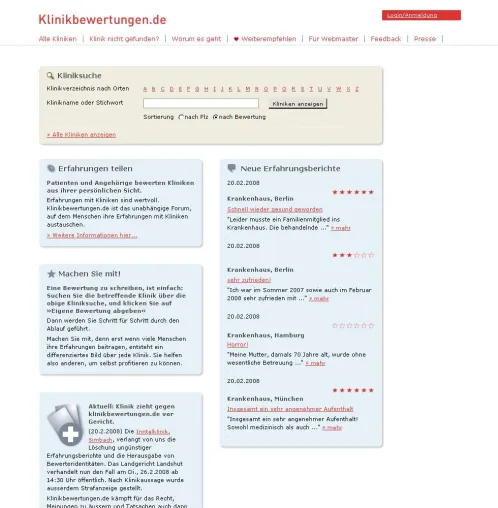 Bild: Krankenhaus setzt Klinikbewertungen.de unter Druck - Online-Bewertungen unzulässig?