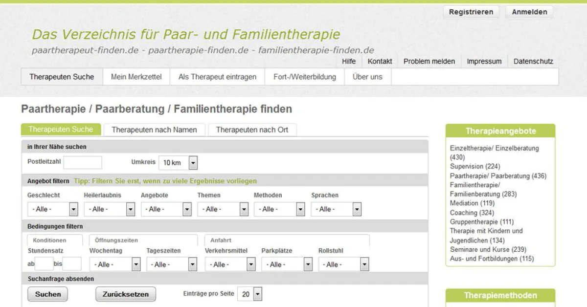 Das Verzeichnis für Paar- und Familientherapie