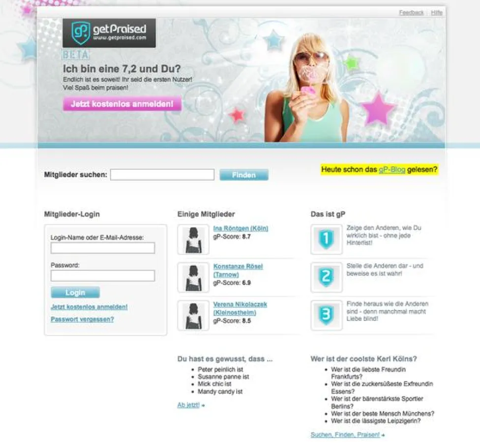 Homepage von getpraised.com