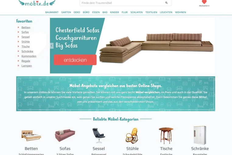 Moebix.de - Preise für Möbel und Einrichtungsgegenstände online vergleichen und Geld sparen. Bild: Moebix.de - Preise für Möbel und Einrichtungsgegenstände online vergleichen und Geld sparen.