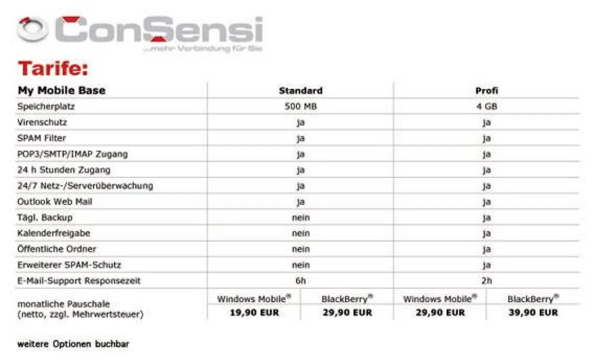 Die Tarife des Service My Mobile Base