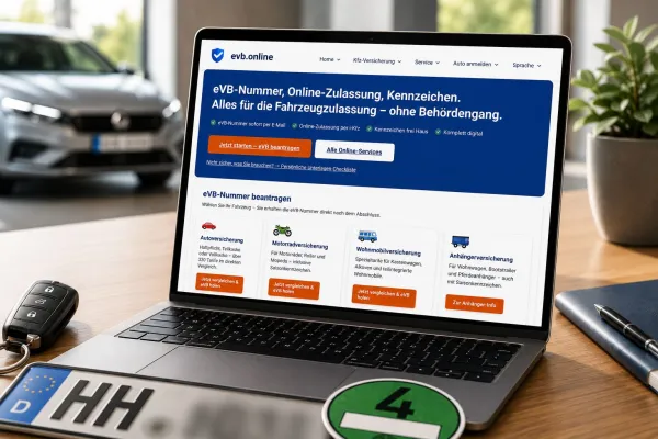 Bild: eVB-Nummer, Zulassung, Kennzeichen: evb.online bündelt den kompletten Weg zur Fahrzeugzulassung