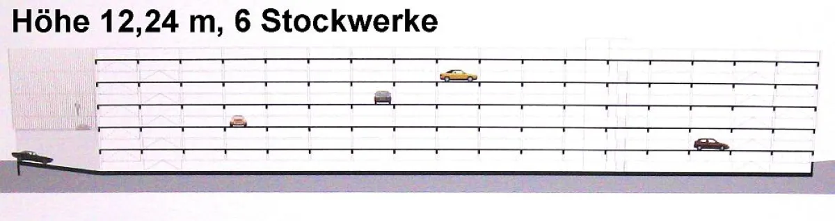 Trotz Denkmalschutz: Sechsstöckige Parkpalette. Foto: AG Heidekaul