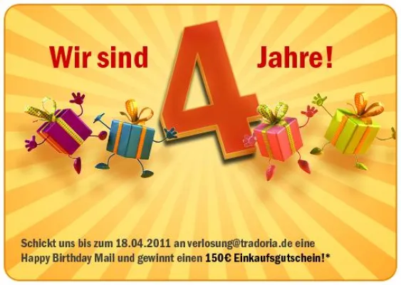 Bild: Nach nur 4 Jahren 5 Millionen Artikel - Feiern, Shoppen und Sparen: Tradoria feiert 4. Geburtstag