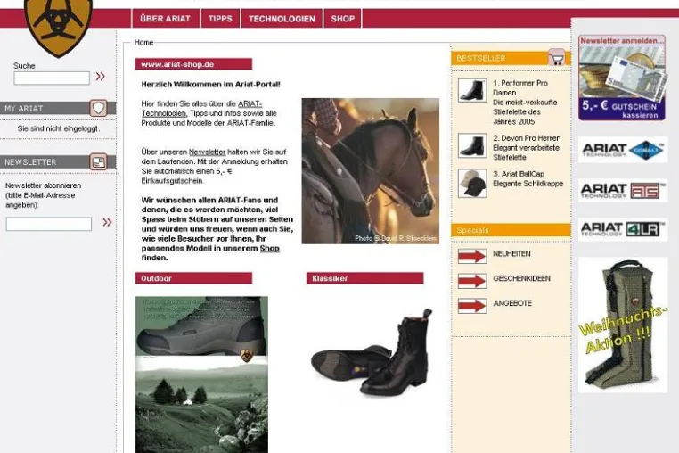 Bild: Ariat-Shop.de - ECOPLAN realisiert Online-Shop für weltweit führenden Reitschuh-Hersteller ARIAT