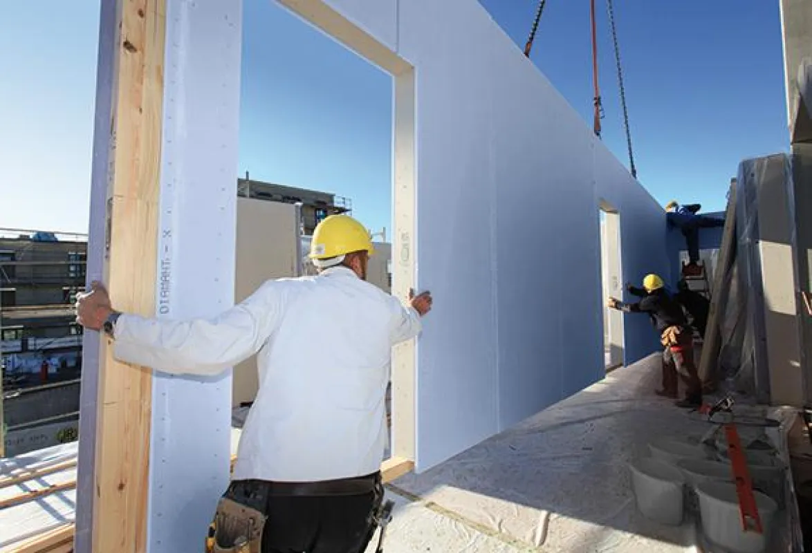 Die Gipsplatte Knauf Diamant X erweitert die Möglichkeiten im Holzbau. (Foto: Knauf/Bernd Ducke)