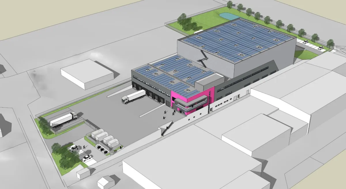 Entwurf des neuen Logistikzentrums am Standort Alten-Buseck (© ABICOR GROUP)