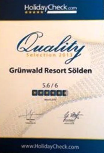 Bild: HolidayCheck Auszeichnung für das Grünwald Resort Sölden
