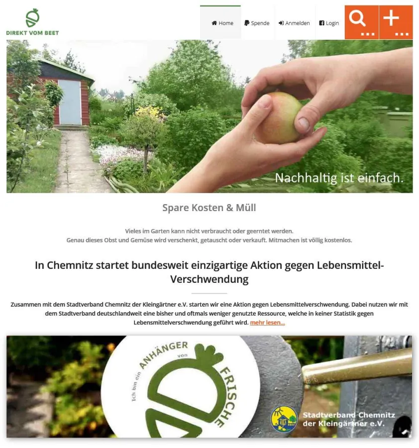 Homepage direktvombeet.de mit Aktion