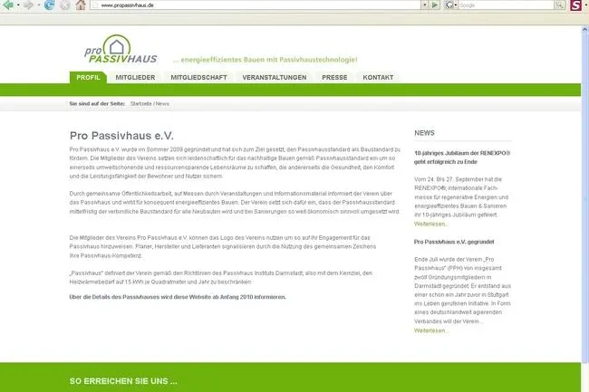 Bild: Pro Passivhaus e.V. mit neuem Internetauftritt