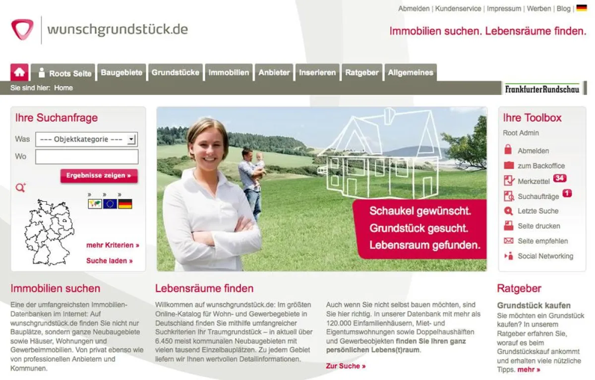 Das neue Design des Immobilienportals wunschgrundstück.de