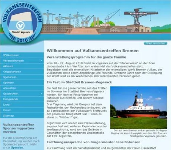 Website zum Vulkanesentreffen in Bremen-Vegesack mit neuem Outlook Bild: Website zum Vulkanesentreffen in Bremen-Vegesack mit neuem Outlook