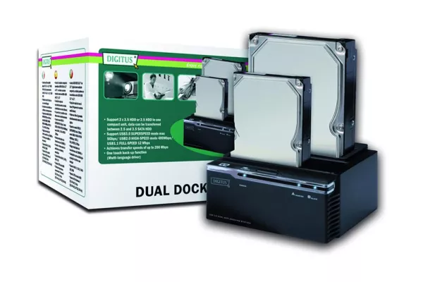 Bild: Blitzschneller Datentransfer mit der USB 3.0 SATA Dual Dockingstation von DIGITUS®