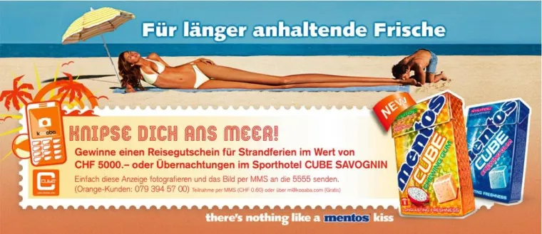 Mentos Cube Kampagne "Knipse Dich ans Meer" mit Bilderkennungstechnologie Bild: Mentos Cube Kampagne "Knipse Dich ans Meer" mit Bilderkennungstechnologie