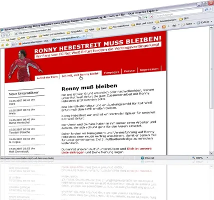 Bild: Sebastian Klee Medien unterstützt Aktion der RWE-Fans für eine Vertragsverlängerung für Ronny Hebestreit.