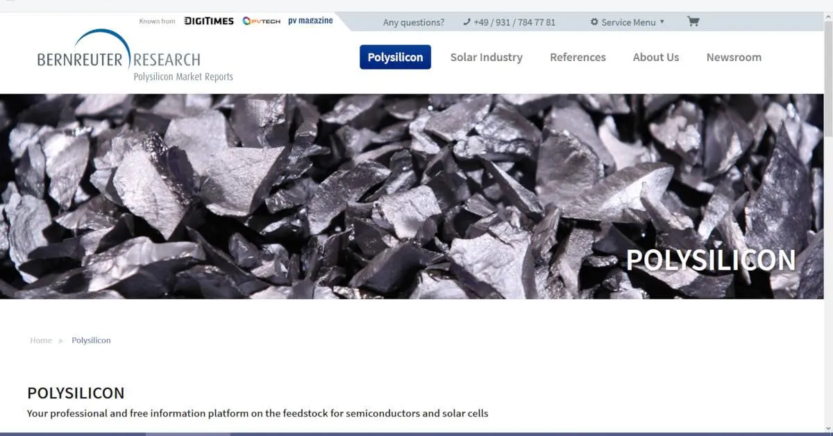 Die neue Polysilizium-Informationsplattform, die Bernreuter Research online zur Verfügung stellt