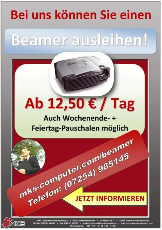 Den Beamer können Sie bereits am 12,50 € / Tag günstig ausleihen!