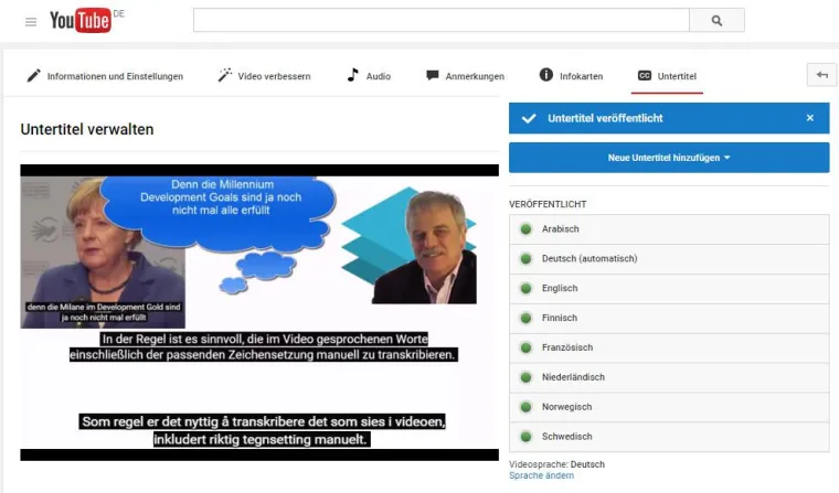 Bild: Transkriptionen und deren Übersetzungen machen aus Videos wertvolles Unterrichtsmaterial