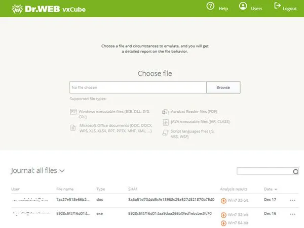 Bild: Dr.Web vxCube: Neuer Cloud-Dienst zur Blitzanalyse und Neutralisierung von böswilligen Dateien