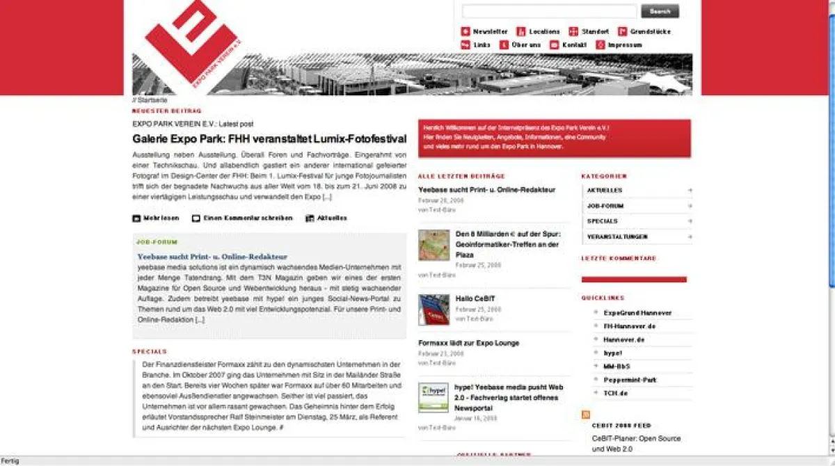 Das neue Internet-Portal des Expo Park Hannover ist in Kooperative mit der mmbbs realisiert worden.