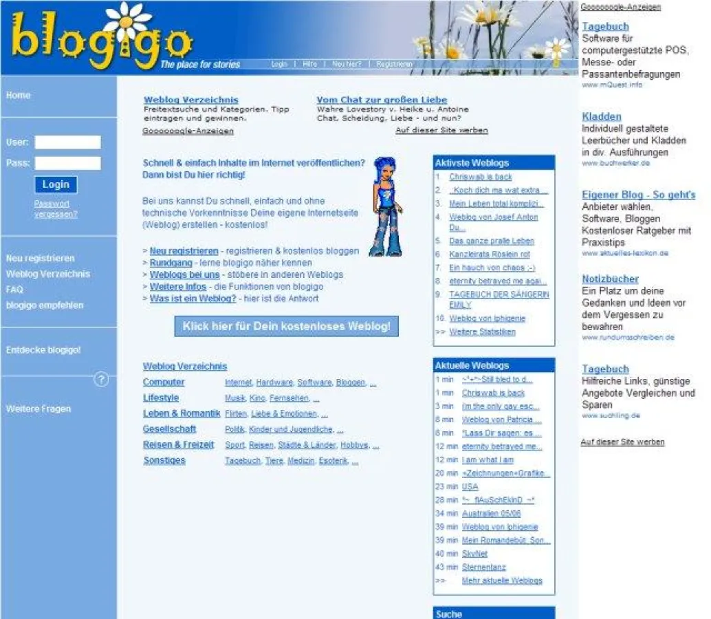 Startseite von blogigo