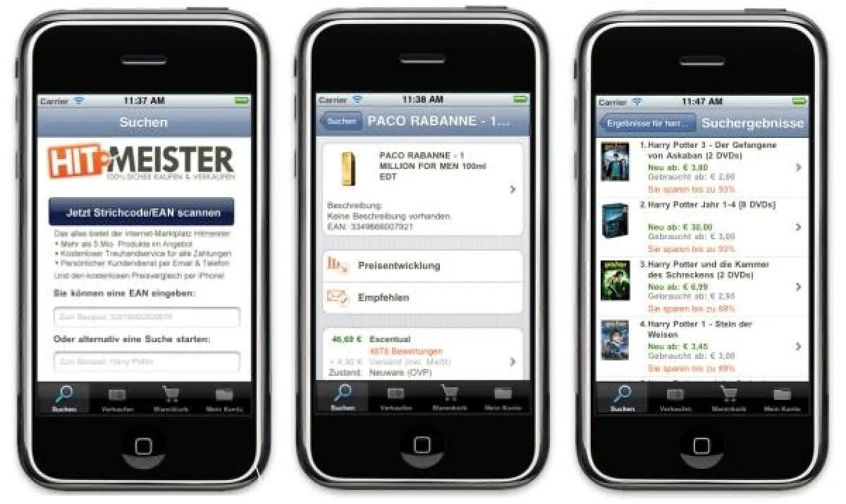 Mit der neuen Version der Hitmeister iPhone App jetzt per Barcode-Scan viel Geld sparen.
