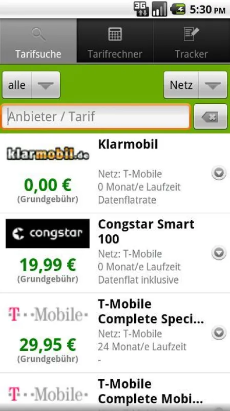 Mit der Tarifrechner-App können Sie sich die Angebote direkt untereinander anzeigen lassen.