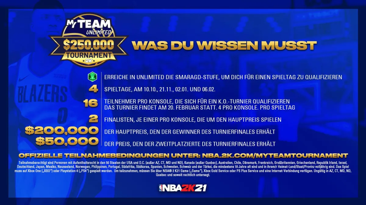 NBA 2K21 MyTEAM Unlimited $250,000 USD Tournament