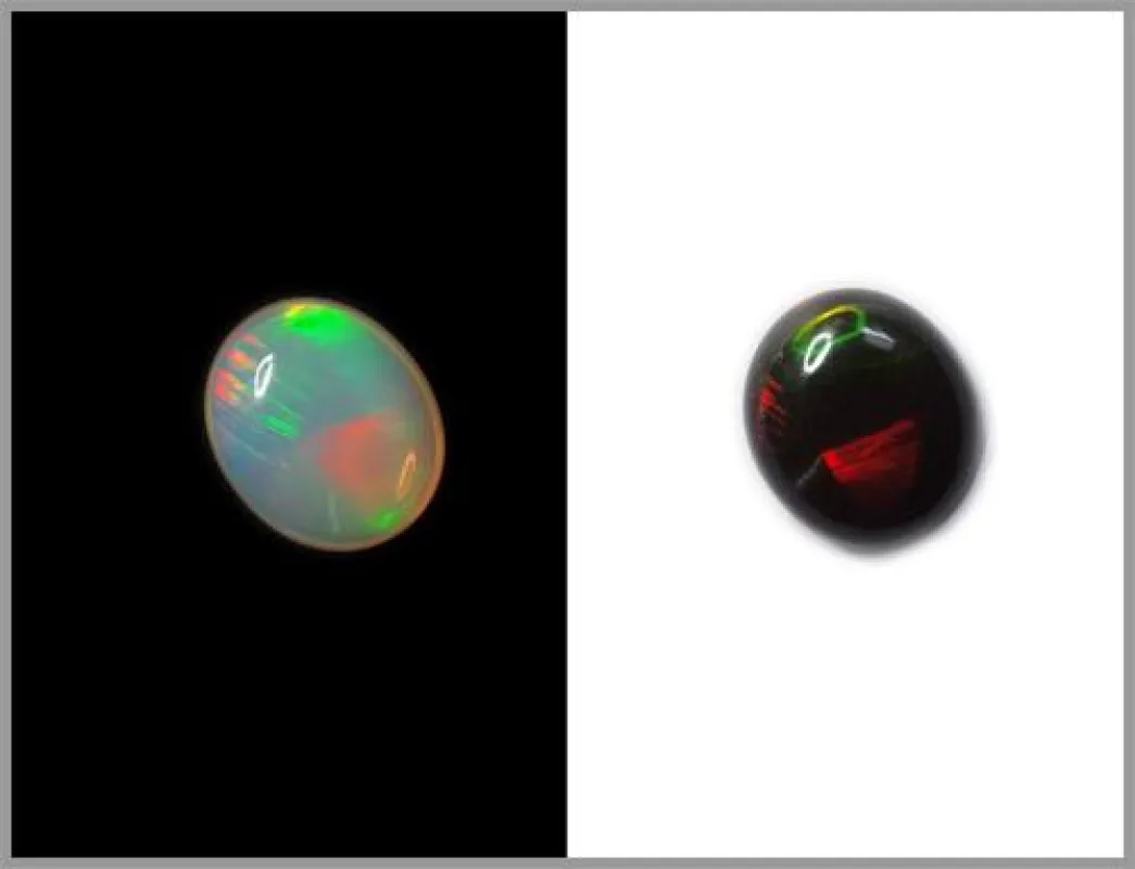 Edelopal vor und nach Änderung der Grundfarbe