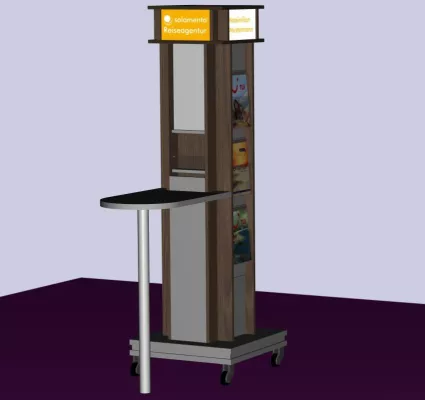 Bild: solamento stellt auf der ITB 2009 die mobile Verkaufs- und Beratungssäule vor