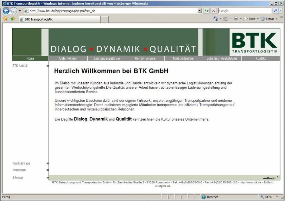 Screenshot der neuen Website www.btk.de