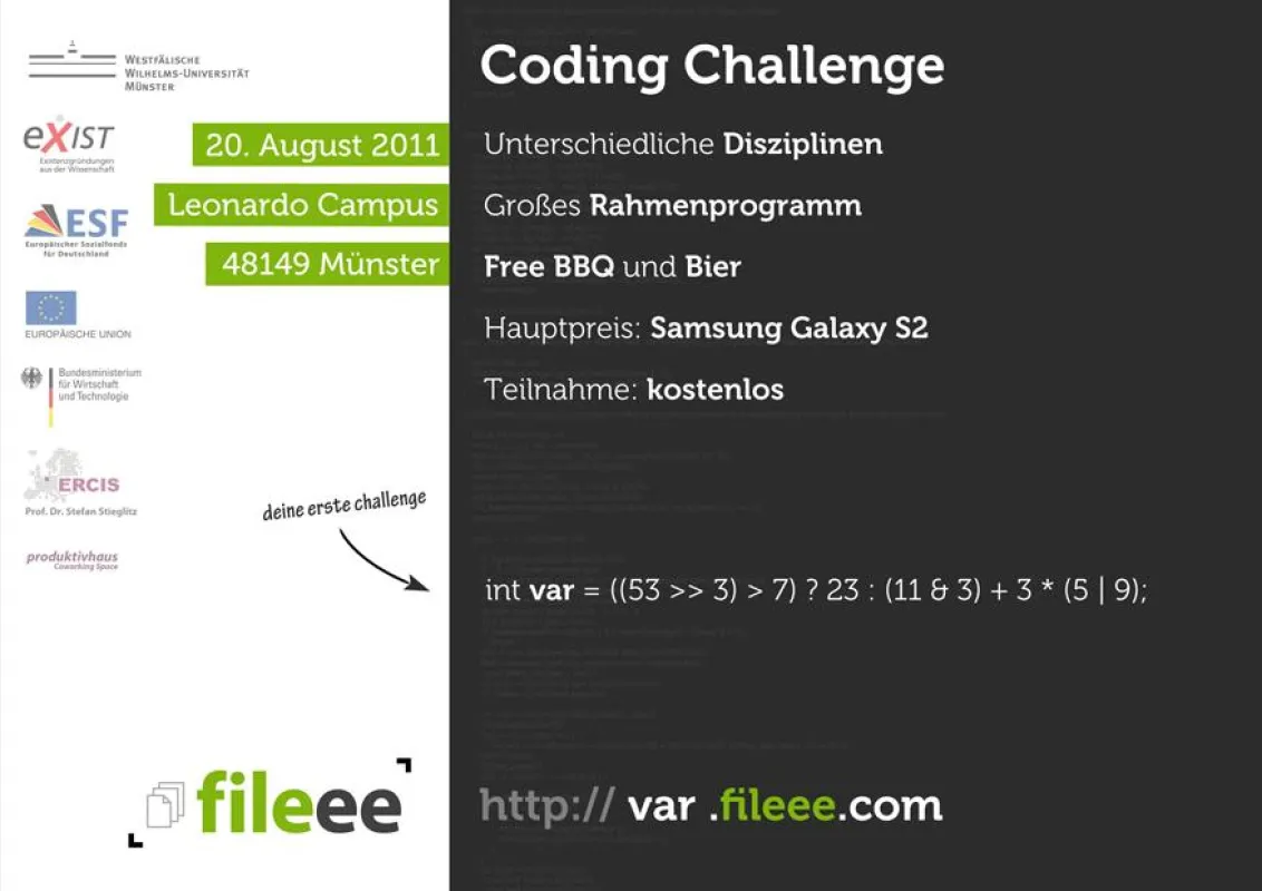 Flyer der fileee 1st Coding Challenge