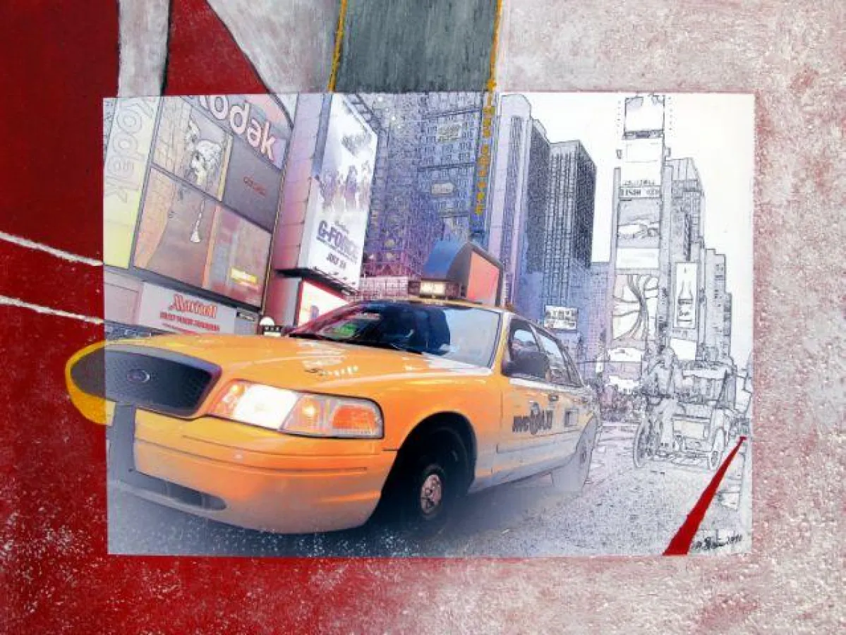 Marion Braun: N.Y. Times Square Taxi, Fotocollage/Mischtechnik, 2010