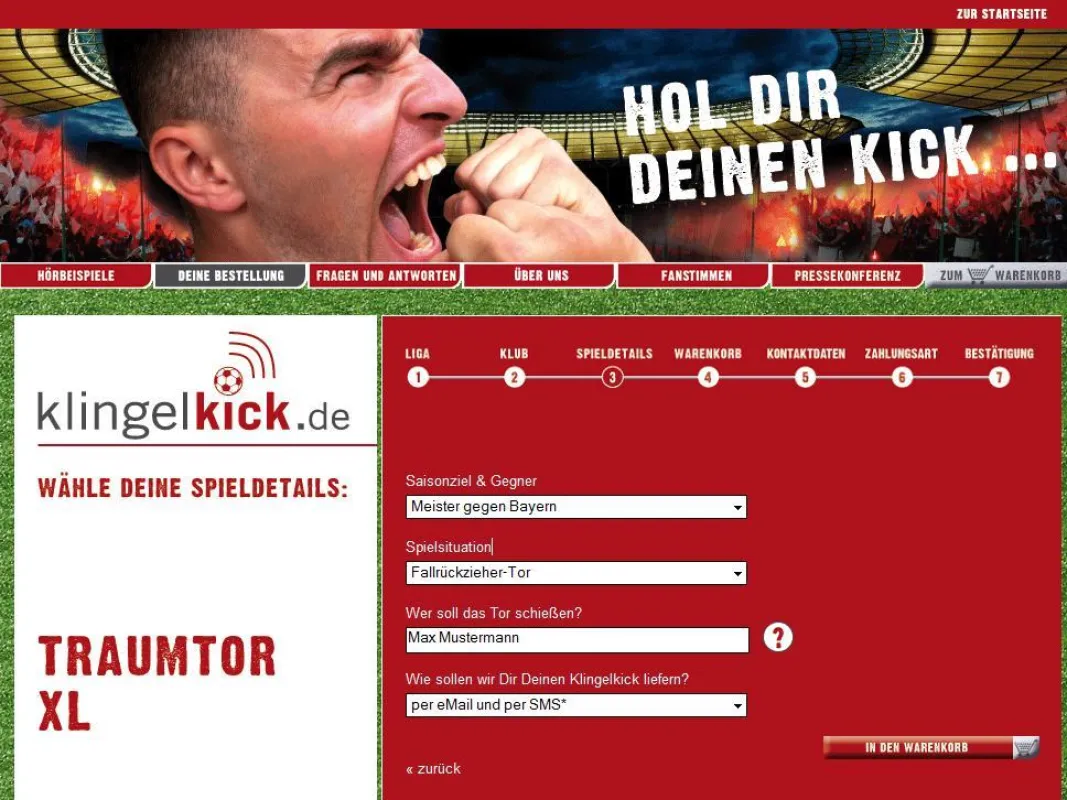 Im Online-Shop klingelkick.de kaufen Fußball-Fans Spielszenen, in denen sie selbst zu Stars werden. Sportreporter berichten darüber in Mini- Sportreportagen auf nahezu jedem Handy, MP3-Player oder PC.