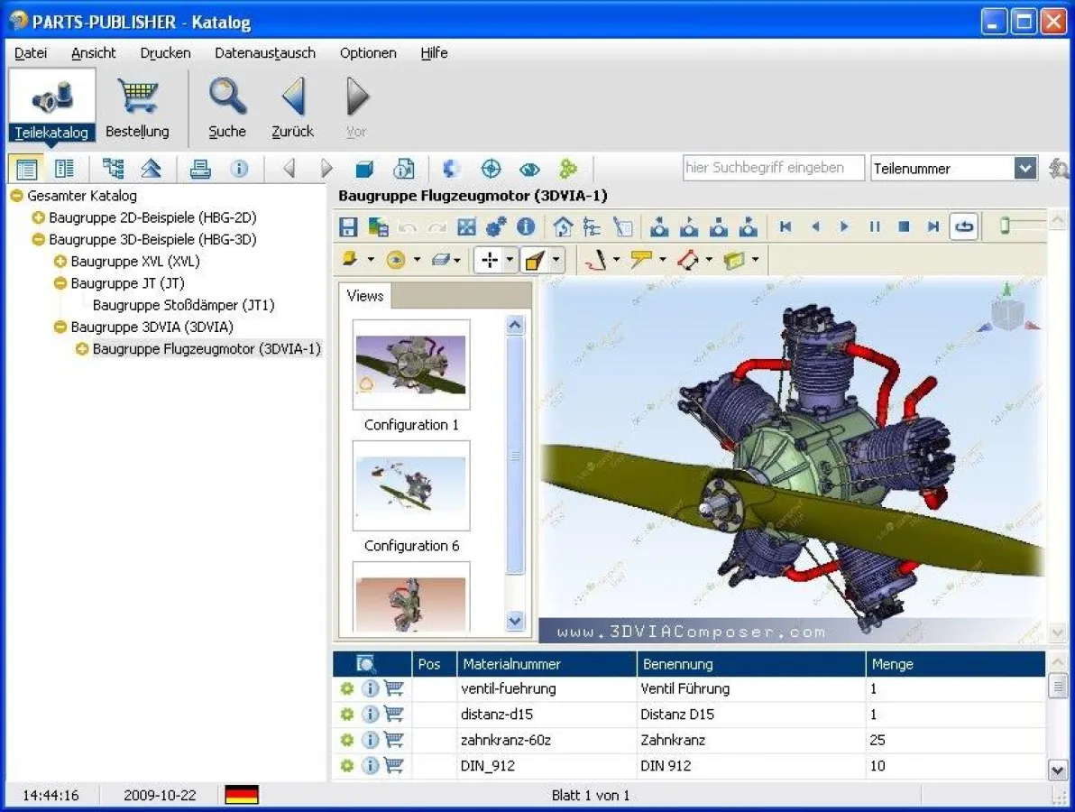 PARTS-PUBLISHER Katalog mit integrierten 3DVIA Composer