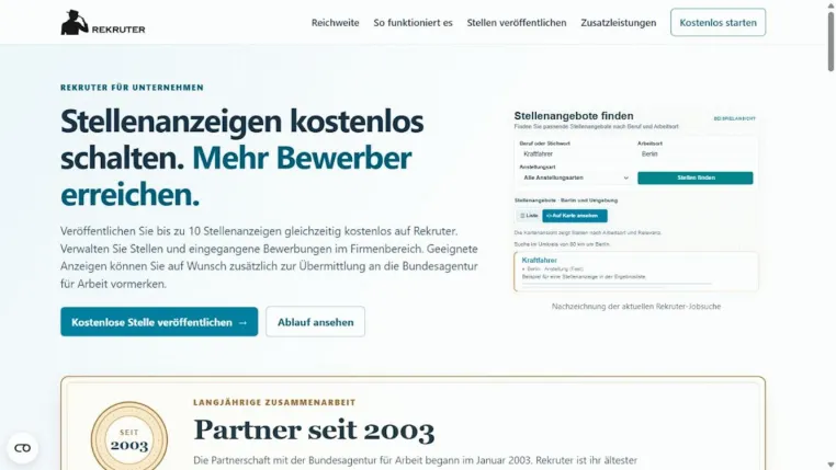 Rekruter: Mit BA-Übermittlung bis zu 20 Stellenanzeigen kostenlos schalten Bild: Rekruter: Mit BA-Übermittlung bis zu 20 Stellenanzeigen kostenlos schalten