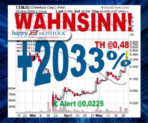 Happy Hotstock Börsenbrief – Sagenhafte 2000 Prozent mit Ex-NYSE-Aktie CHEMTURA Corp. Bild: Happy Hotstock Börsenbrief – Sagenhafte 2000 Prozent mit Ex-NYSE-Aktie CHEMTURA Corp.