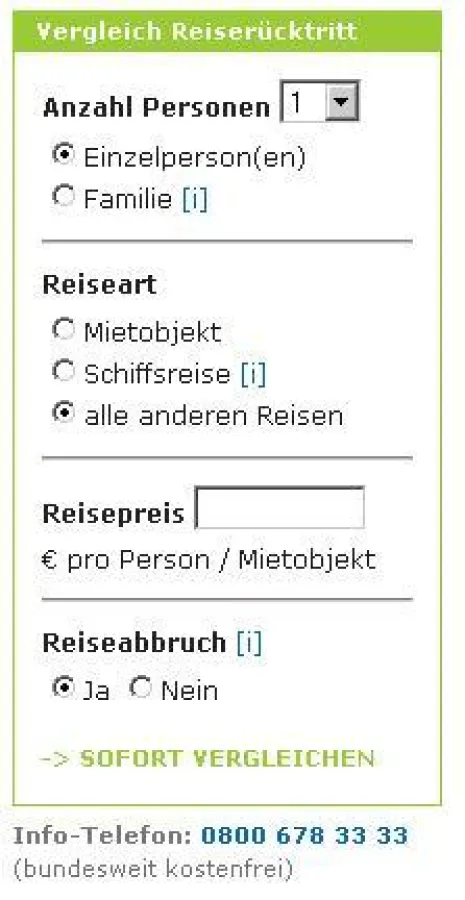 Vergleichsrecher Reiserücktrittsversicherung