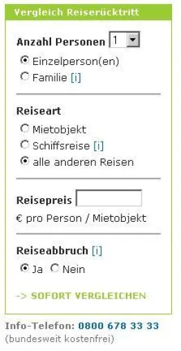 Neuer Vergleichsrechner für Reiserücktrittsversicherungen Bild: Neuer Vergleichsrechner für Reiserücktrittsversicherungen