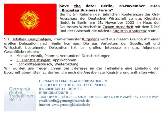 Bild: Kirgistan mit großer Delegation am 28. November 25 in Berlin erwartet