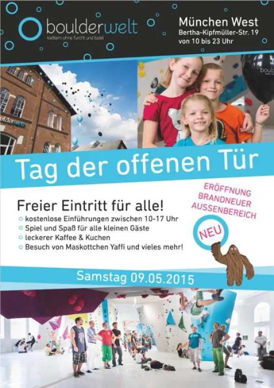 Freier Eintritt, kostenlose Einführungskurse und Kinderunterhaltung an der Kletterwand