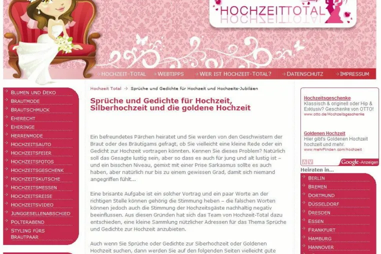 Bild: Wie sag ich´s dem Brautpaar? Hochzeit Total präsentiert nützliche Adressen für Hochzeitssprüche und Gedichte
