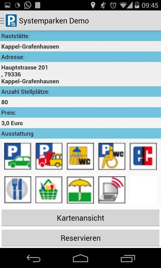 Screenshot der Systemparken-App