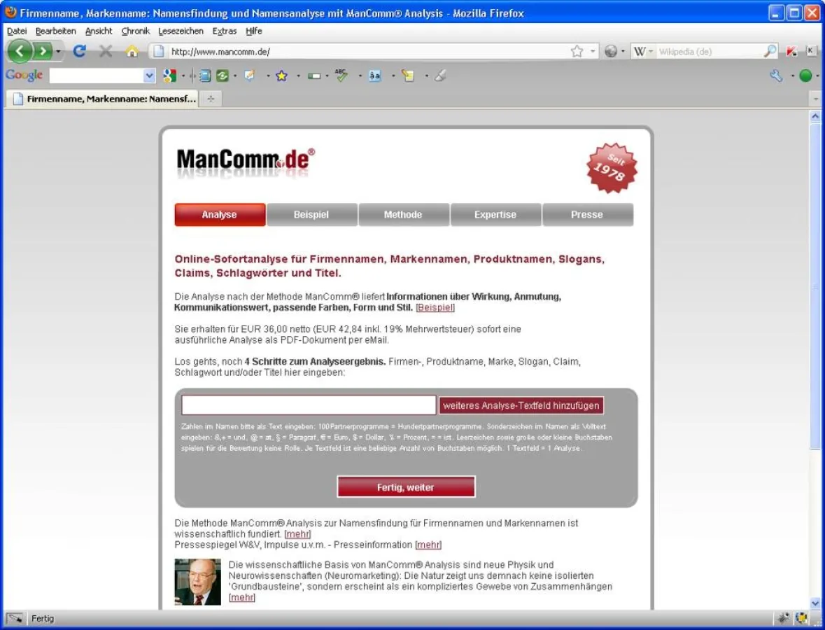 Online-Sofortanalyse für Firmennamen, Markennamen, Produktnamen, Slogans, Claims, Schlagwörter und Titel.