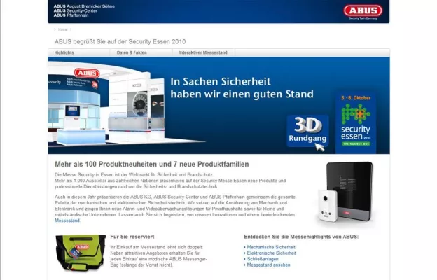 Bild: ABUS Messe-Website zur Security Essen 2010