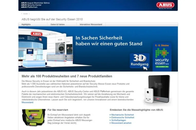 Bild: ABUS Messe-Website zur Security Essen 2010